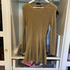 Crew neck fit and flare dress - Golden brown-S